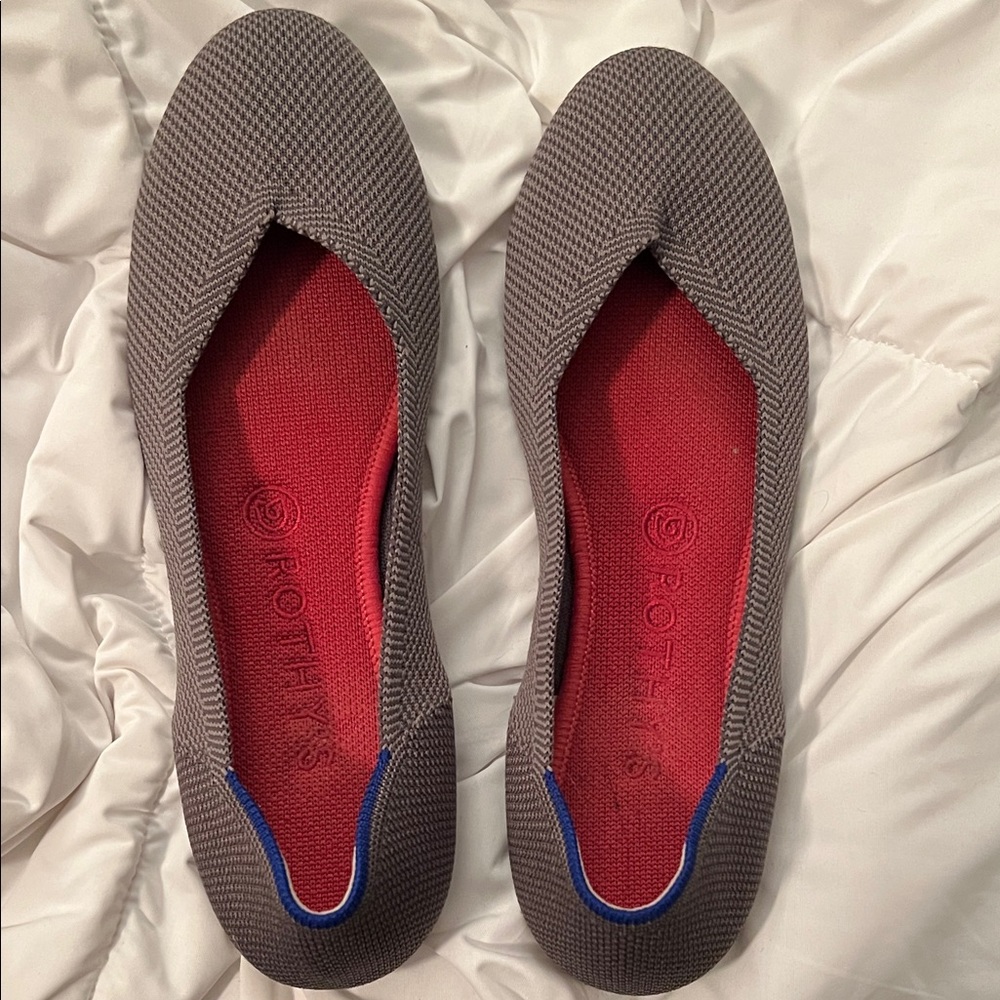 Rothy's Gray Knit Flats with Red Insole and Blue Trim … worn maybe once an insid